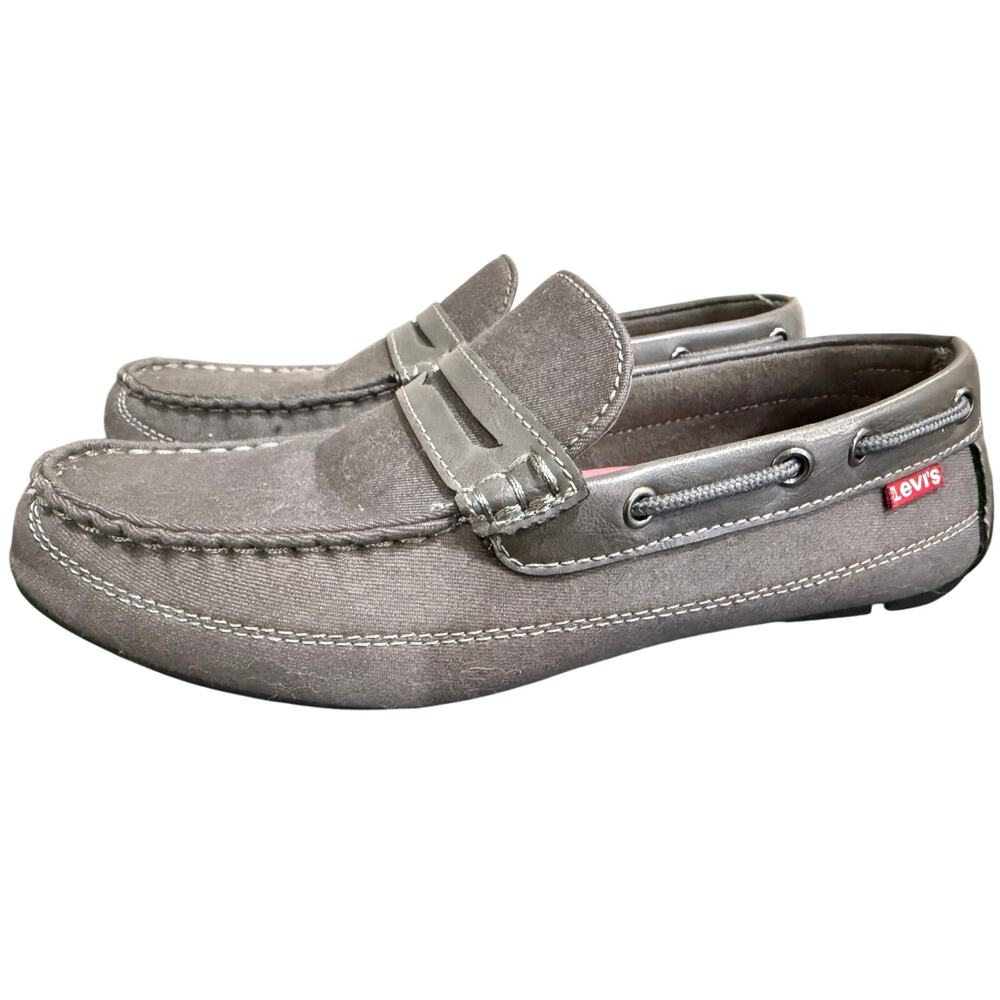 Levi's Pierce Mens 9.5 Charcoal Gray Denim Penny Loafers Driving Shoes